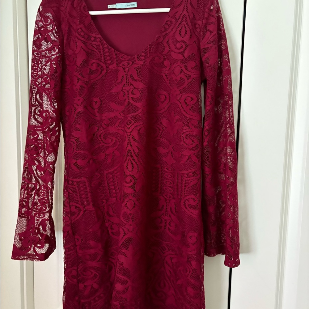 Maurices Deep Red Lace Long Sleeve Dress